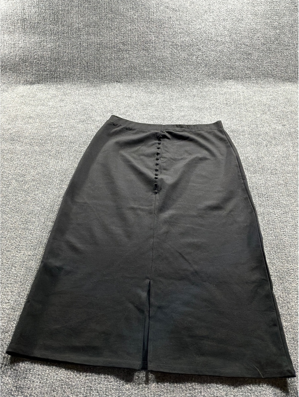 Messin Black Midi Skirt with Front Button Detail and Front Slit, Size Large